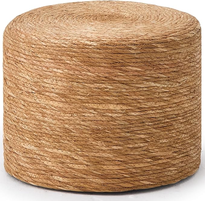 Wimarsbon Round Pouf Ottoman, Natural Hand Knitted Footrest Poof, Rustic Lounge by Wimarsbon