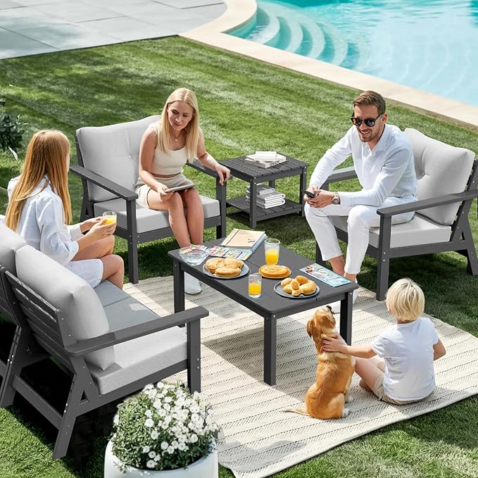 6-Piece HDPE Patio Furniture Set, Outdoor Sectional Sofa Set, All Weather - Image 3