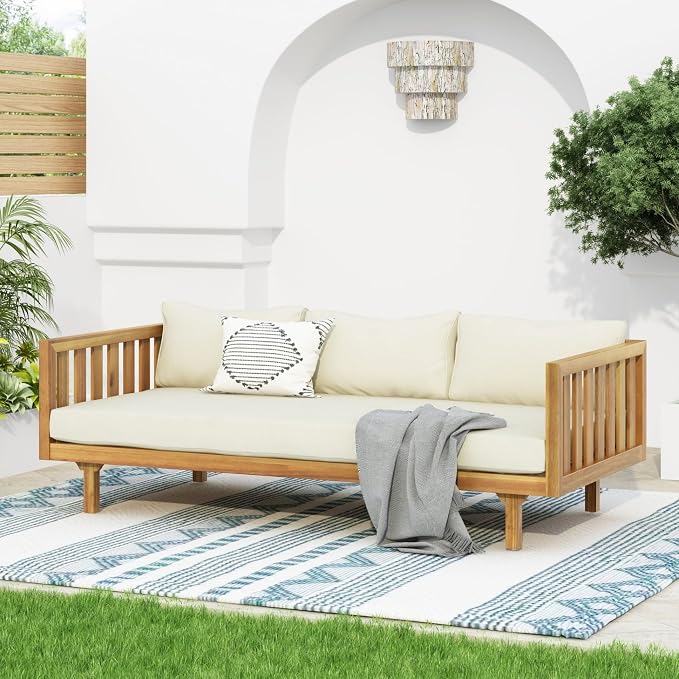 Merax Outdoor Solid Acacia Wood Daybed, 3 Seater Day Bed Couch Sofa - Image 3