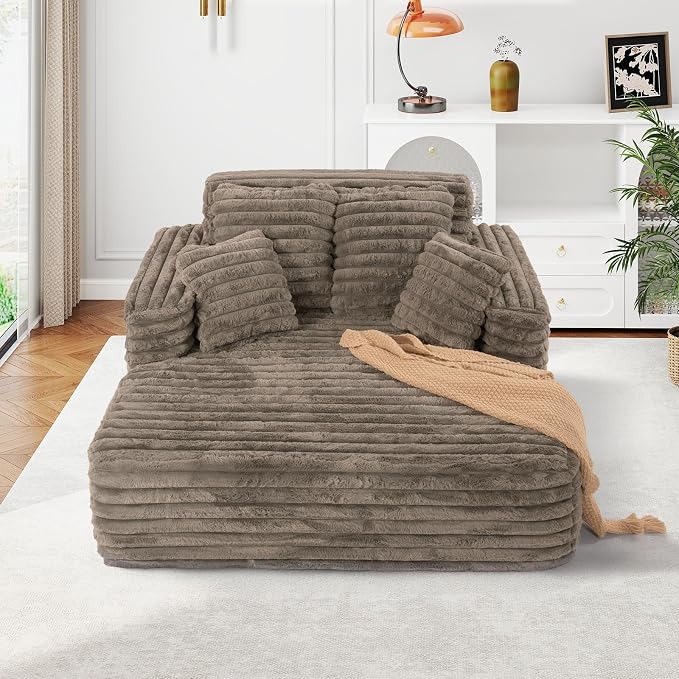 56" Oversized Chaise Lounge Chair Indoor, Plush Faux Fur Sleeper Sofa Couch Bed - Image 9