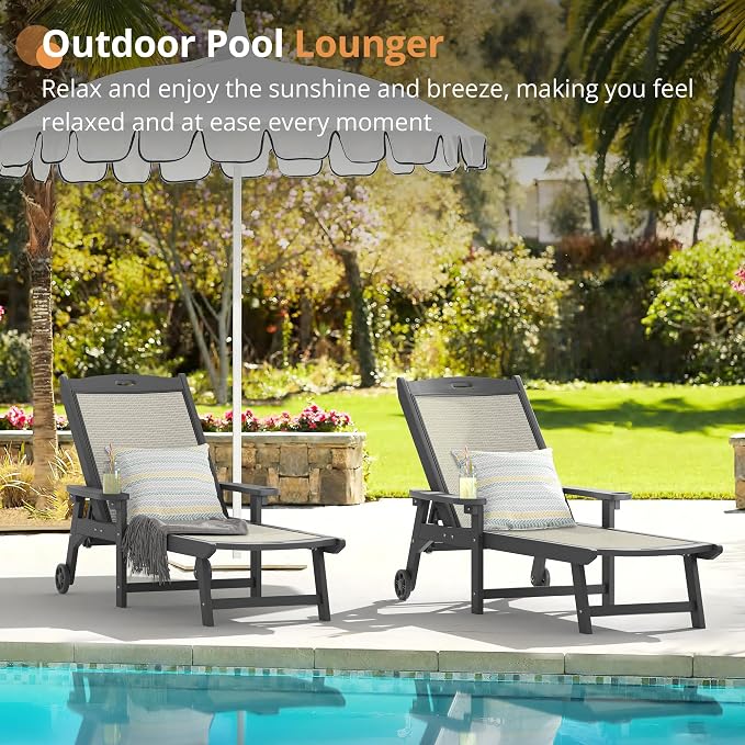 LUE BONA Chaise Lounge Chair Outdoor Set of 2, HDPS and HDPE Wicker Material - Image 3