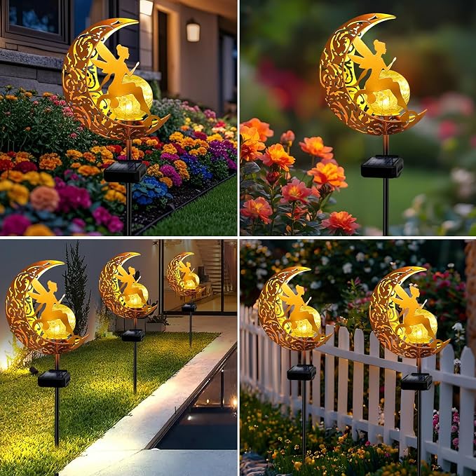 YJFWAL Garden Solar Lights Pathway Stake Lights Moon Fairy Glass Globe - Image 7