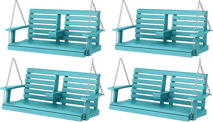 KINGYES Outdoor Hanging Patio Swing Set of 4, 2 Seat Swing Chair by KINGYES