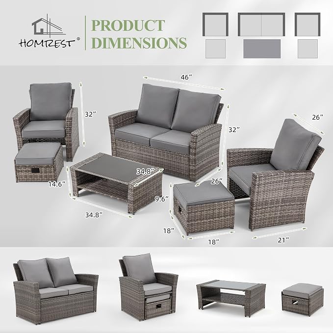 HOMREST 6 Pieces Outdoor Patio Furniture Set - Image 3