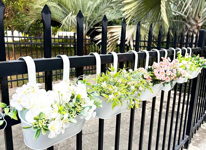 10" Hanging Flower Pots, Railing Planters Fence Pot - Image 7