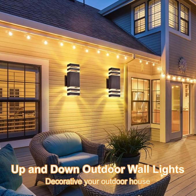 DASTOR 4 Pack Outdoor Wall Lights, 2-Layer Modern Outdside Lights - Image 2