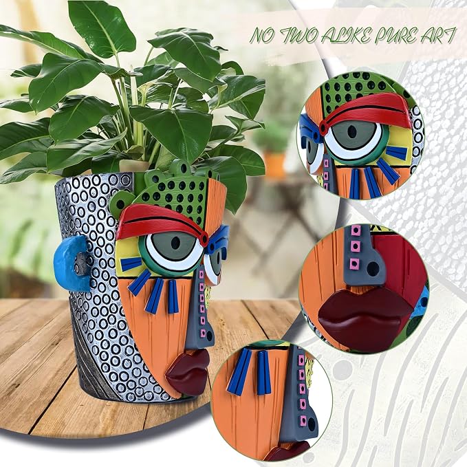 Abstract Face Planter Pots for Plants, Hand-Painted Colorful Flower Pots - Image 3