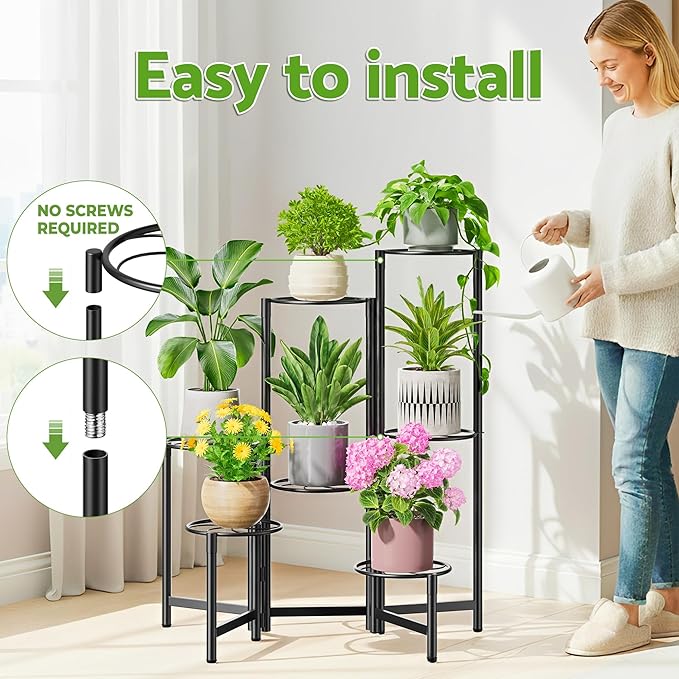 Corner Shelf Patio 7 Tier Metal Plant Stand Indoor Outdoor Tall Metal Flower - Image 6
