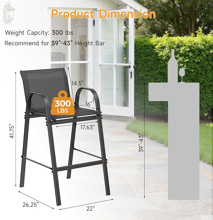 ONBRILL Outdoor Bar Stool Set of 4, Patio Bar Chairs - Image 2