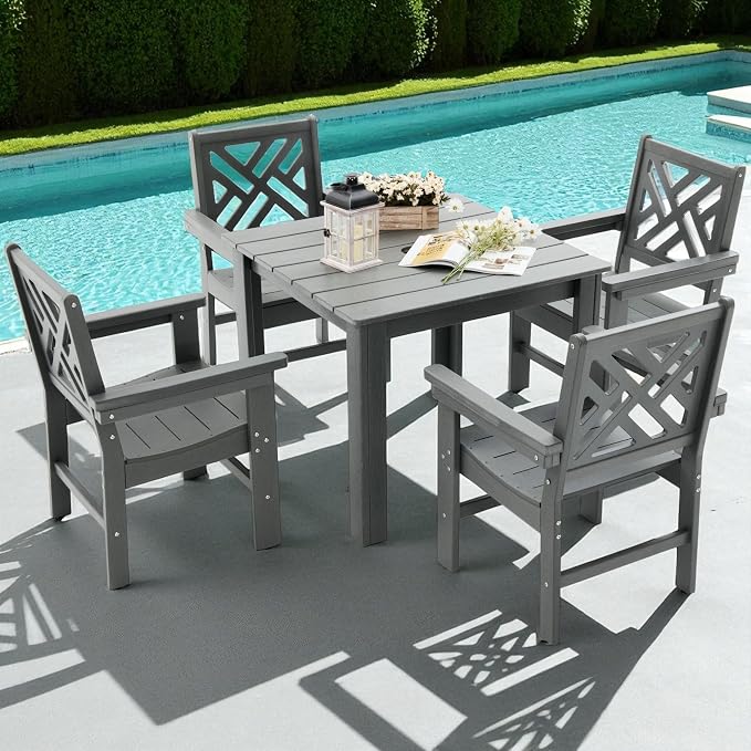 HDPE Outdoor Dining Set, 5-Piece Outdoor Table and Chairs Include 4 Armchair - Image 6