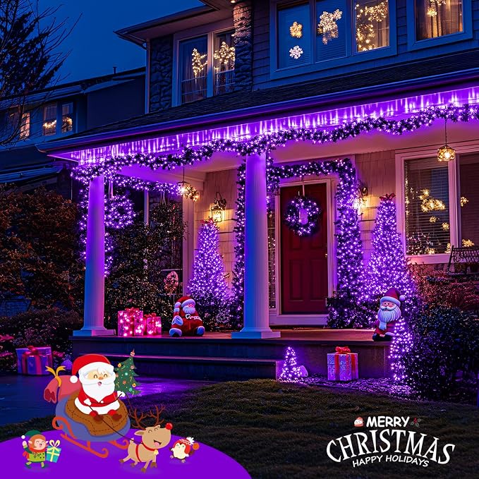 JMEXSUSS 150 LED Purple Christmas Lights Indoor, 8 Modes Connectable String - Image 3