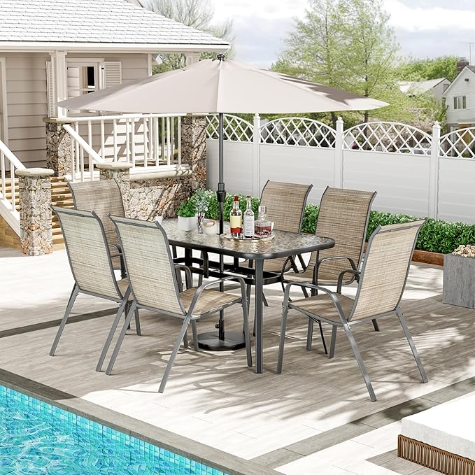 TLSUNNY 7 Pieces Patio Dining Set, Outdoor Table and Chairs W/1.69″ Umbrella by TLSUNNY