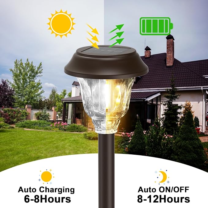 Solar Lights Outdoor Waterproof, Glass Metal Solar Pathway Lights, 6 Pack - Image 5