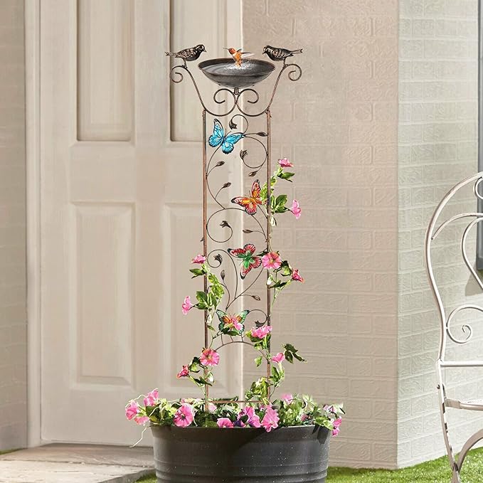LEWIS&WAYNE Garden Trellis Bird Bath Outdoor, 40 Inch Antique Iron Garden Plant - Image 6