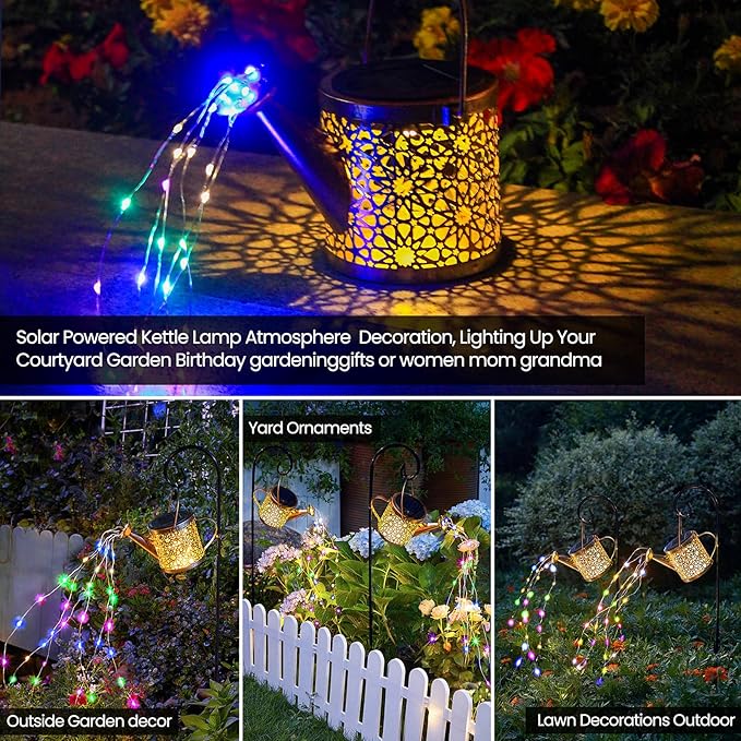 Solar Lights Outdoor Decorative, Metal Solar Watering Can Lights Waterproof - Image 2