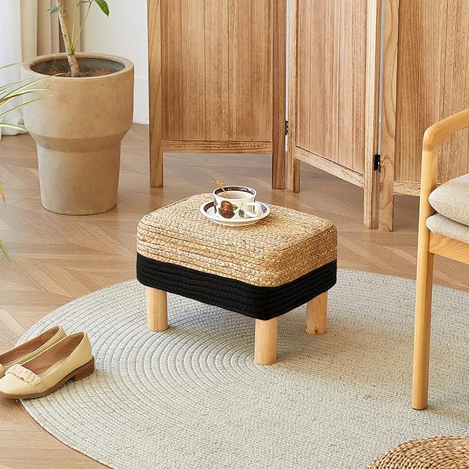 Ottoman Foot Stool Rectangular Footrest Natural Seagrass Footstool - Image 9