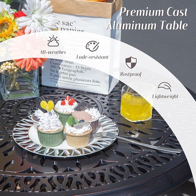Tangkula 36 Inch Outdoor Dining Table, Round Cast Aluminum Patio Dining Table - Image 5