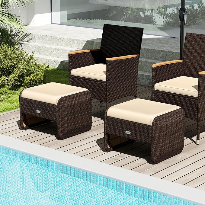 Tangkula 2 Pieces Patio PE Wicker Ottomans - Image 4