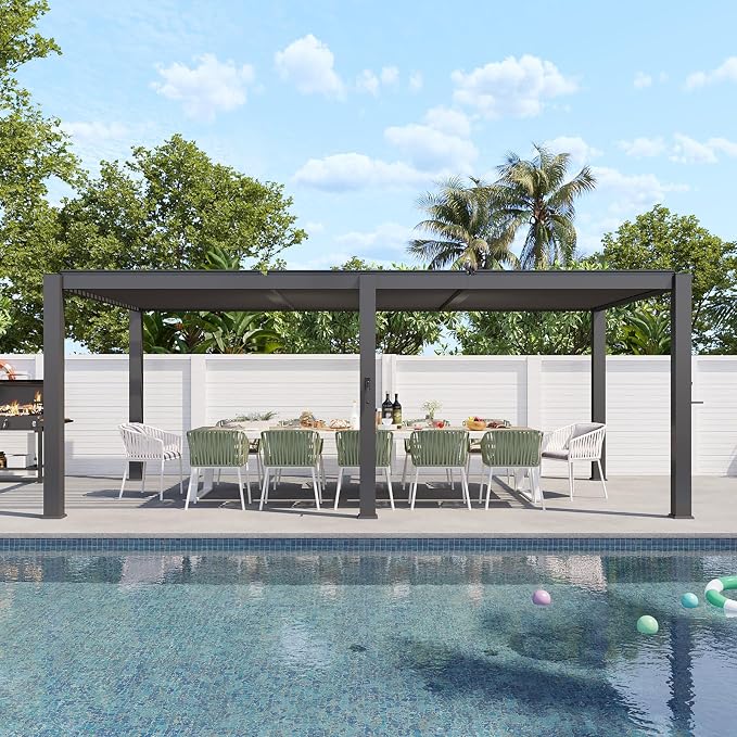 Aoxun Louvered Pergola 10' x 20' 96S Outdoor Metal Pergola by Aoxun