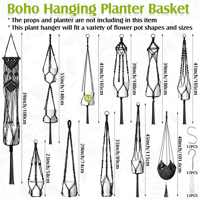 Hoteam 12 Pcs Macrame Plant Hangers Macrame Hanging Planters - Image 2