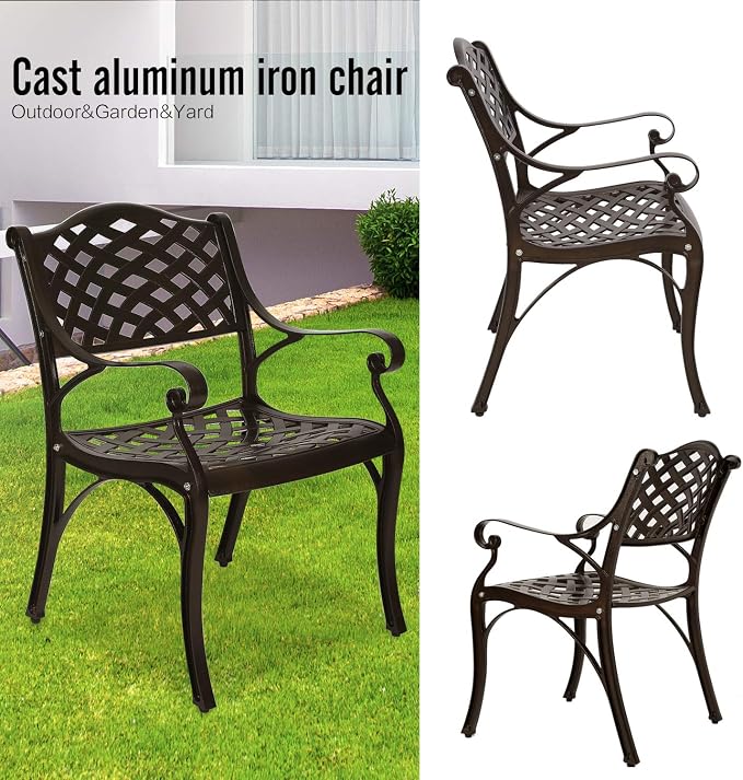 YUSING Outdoor Dining Chairs Set of 2, Cast Aluminum Metal Arm Chairs - Image 4