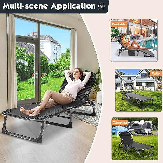 MOPHOTO Folding Chaise Lounge Chair 5-Position, Folding Cot, Heavy Duty Patio - Image 9
