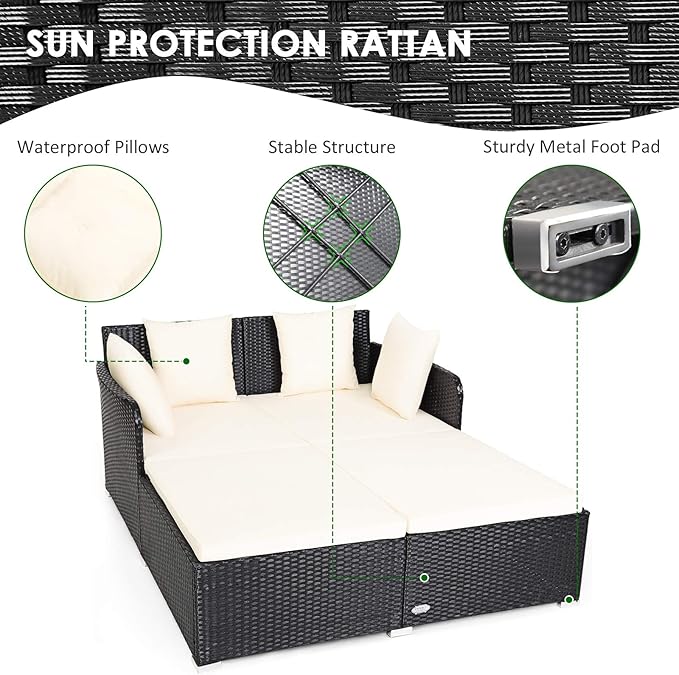 Tangkula Outdoor Rattan Daybed, Wicker Furniture - Image 7