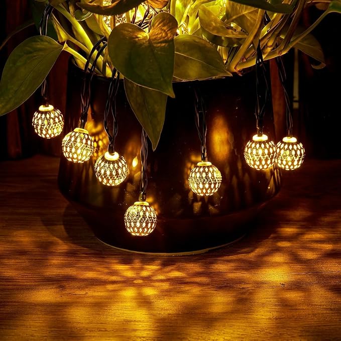Brightown Solar Moroccan String Lights Outdoor 60 LED 36 Ft Globe Fairy Lights - Image 6