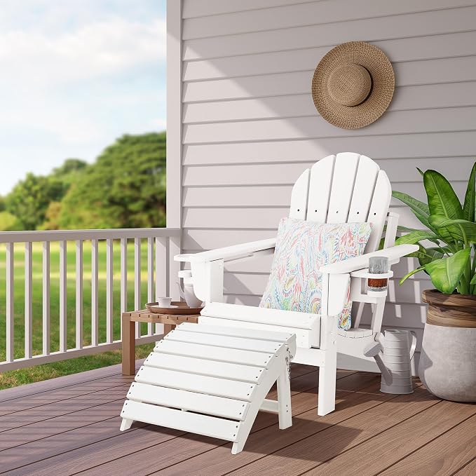 Sundale Outdoor Folding Plastic Adirondack Ottoman, All-Weather Adirondack - Image 7