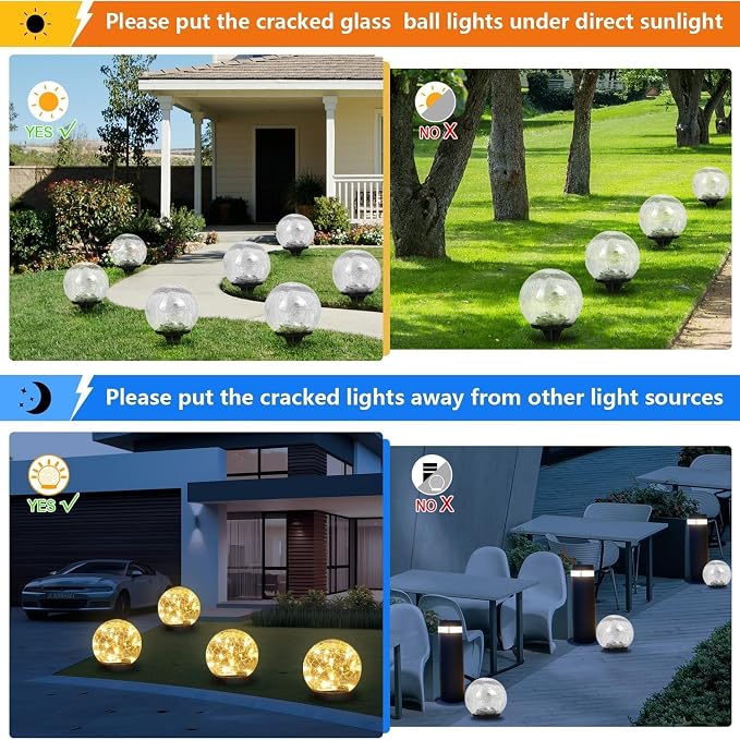 Solar Garden Lights Outdoor Waterproof, 4 Pack Cracked Glass Ball Light - Image 4