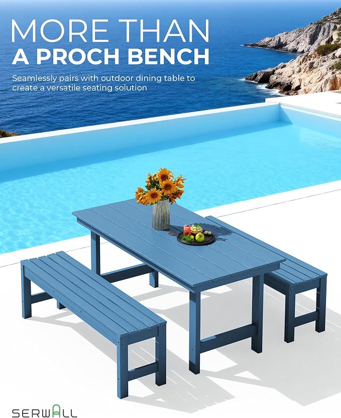 SERWALL 47 Inches Outdoor Bench Set of 2, All Weather HDPE Backless Bench - Image 5