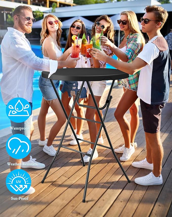 Round Folding Table, Portable Plastic Table w/Thick Table Top, Metal Frame - Image 5