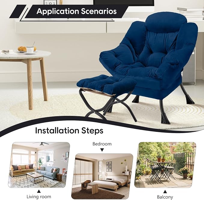 Lazy Chair with Folding Ottoman Modern Large Accent Chair, Contemporary Lounge - Image 5