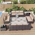 ALAULM 12 Pieces Outdoor Patio Furniture Set Sectional Sofa Sets Brown PE by ALAULM