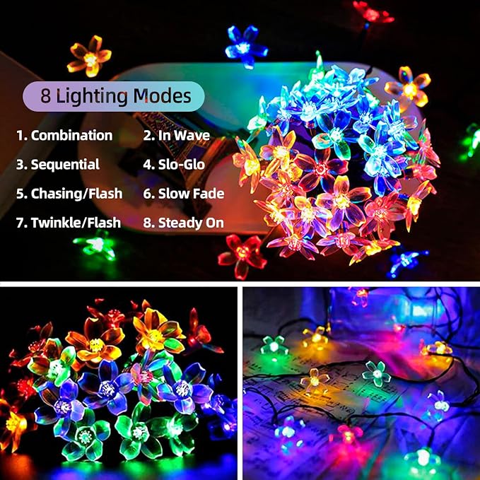 ITICdecor Solar Flower String Lights Outdoor Waterproof 50 LED Solar Powered - Image 4