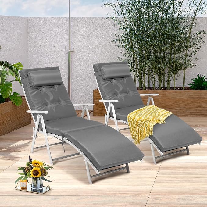 Giantex Chaise Lounge Chair for Outside, Pool Folding Reclining Beach Chair - Image 2
