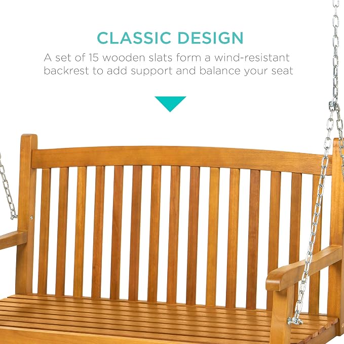 Best Choice Products 48in Wood Porch Swing Outdoor Patio Hanging Bench Chair - Image 6