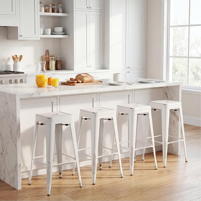 Shahoo 30 Inches Metal Bar Stools Counter Height Stackable Backless Stools - Image 2