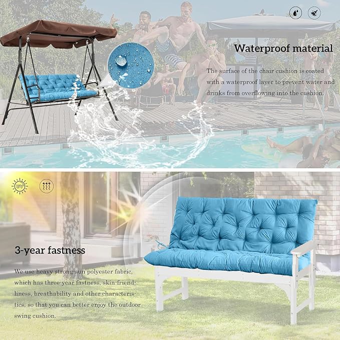 Outside Benches Cushion with Backrest, Thicken Waterproof Swing Cushions 2/3 - Image 5