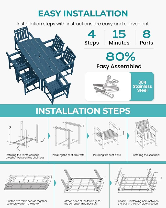 Outdoor Rectangle Dining Table, Heavy-Duty HDPE Table - Image 5