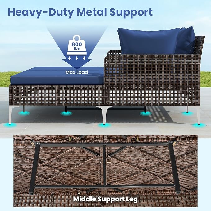 Tangkula Outdoor Rattan Double Daybed, Boho Wicker Chaise Lounge - Image 9