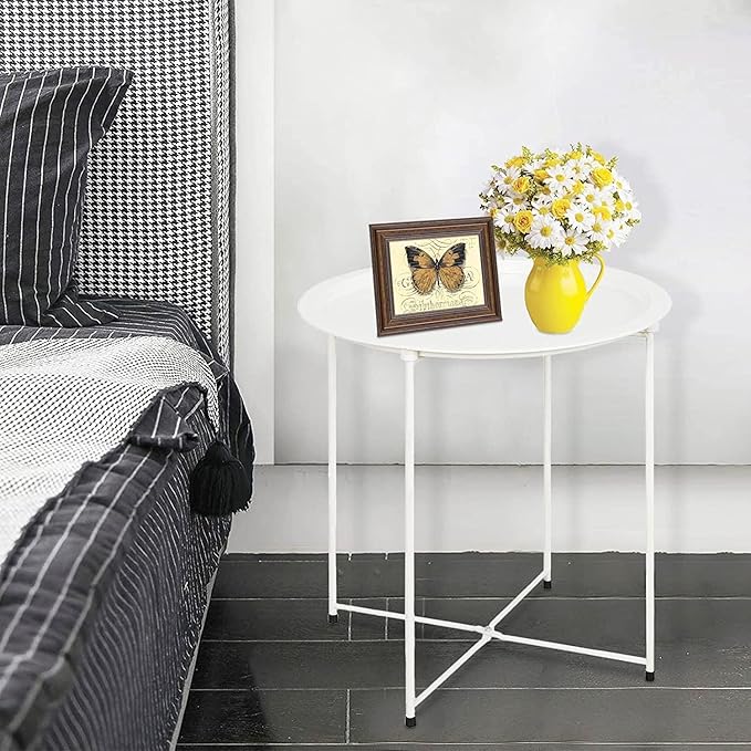 Garden 4 you End Table Metal Side Table Round Folding Tray Cyan Sofa Small - Image 6