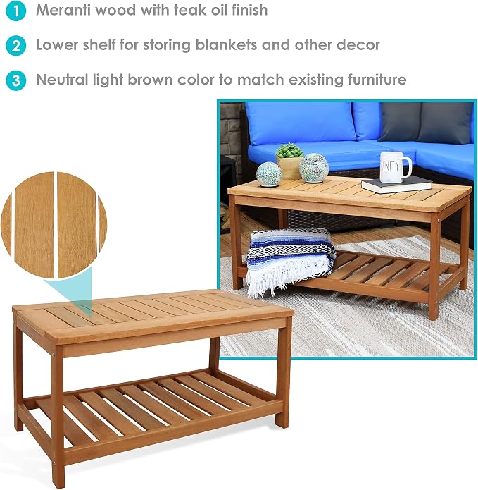 Sunnydaze Teak Outdoor Coffee Table - Image 4