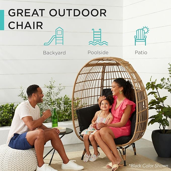 Best Choice Products Wicker Egg Chair, Oversized Indoor Outdoor Lounger - Image 4