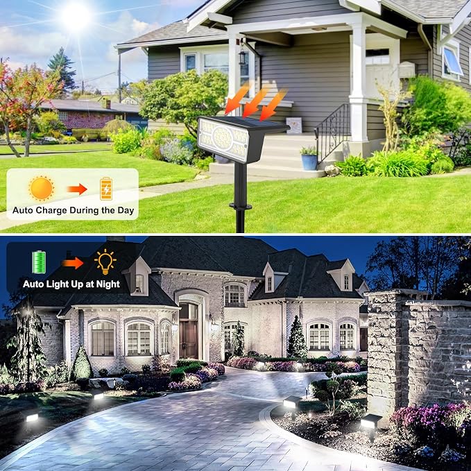 T-SUN Solar Spot Lights Outdoor, 8 Pack 49LED Landscape Spotlights, 2 Lighting - Image 2