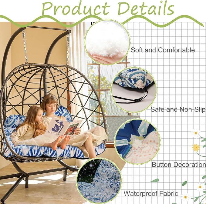 Waterproof Porch Swing Cushion Replacement, 2–3 Seat Swing Seat Cushion - Image 3