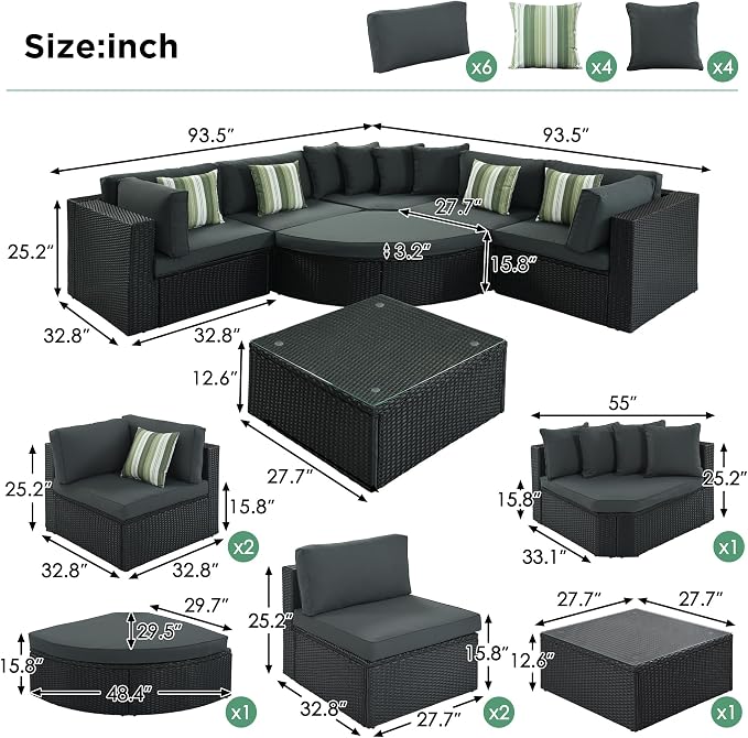 Merax 7-Piece Outdoor Wicker Sectional Sofa Set, Modular Rattan Conversation Set - Image 3