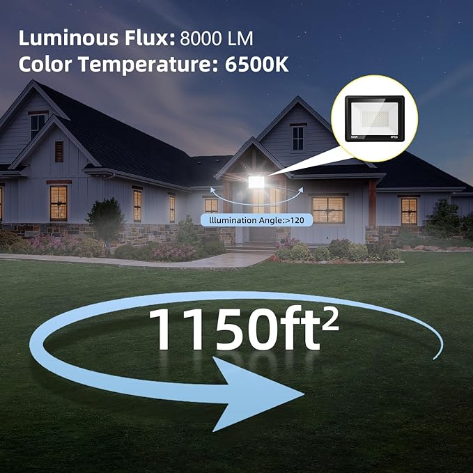 50W Flood Lights Outdoor, 8000LM Bright LED Work Light, IP66 Waterproof Outside - Image 4
