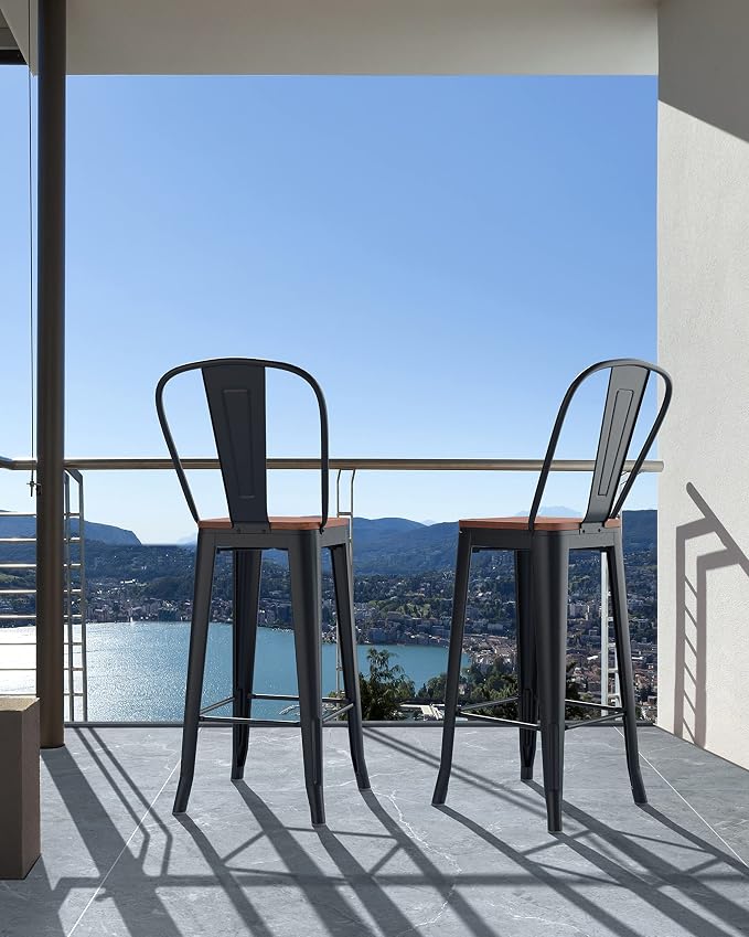 Aiho Bar Stools 30” Dining Chairs Outdoor Patio Bistro Set of 2 Metal Height - Image 9