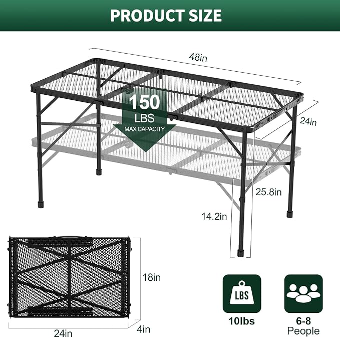 Folding Gril Table, 4x2 FT Camping Table - Image 3